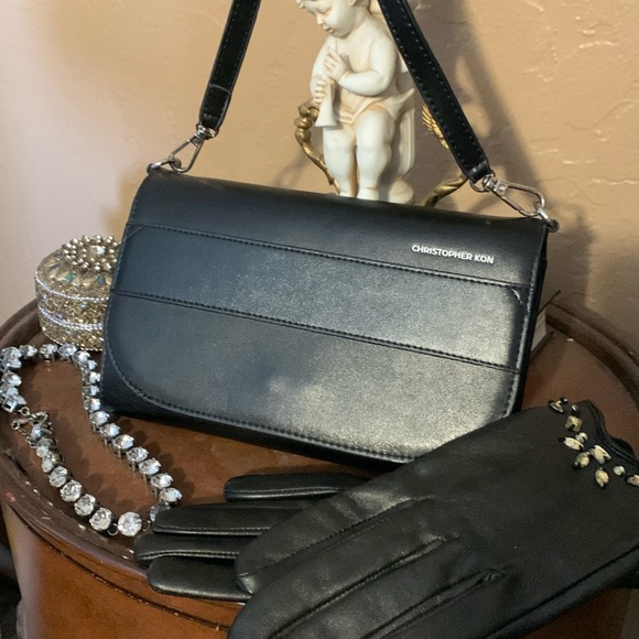 NWOT Christopher Kon Black Crossbody Wallet Phone Bag Leather Minimalist. - Picture 2 of 5